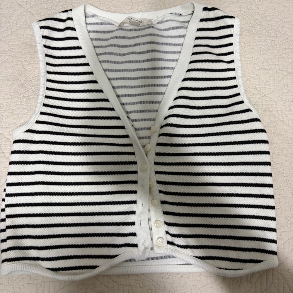 Striped Black and White Button-Up Vest